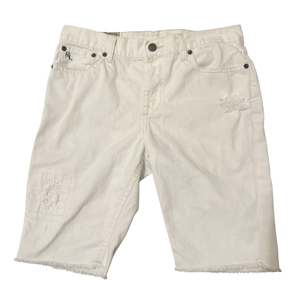 Polo by Ralph Lauren Off-White Distressed Denim Shorts